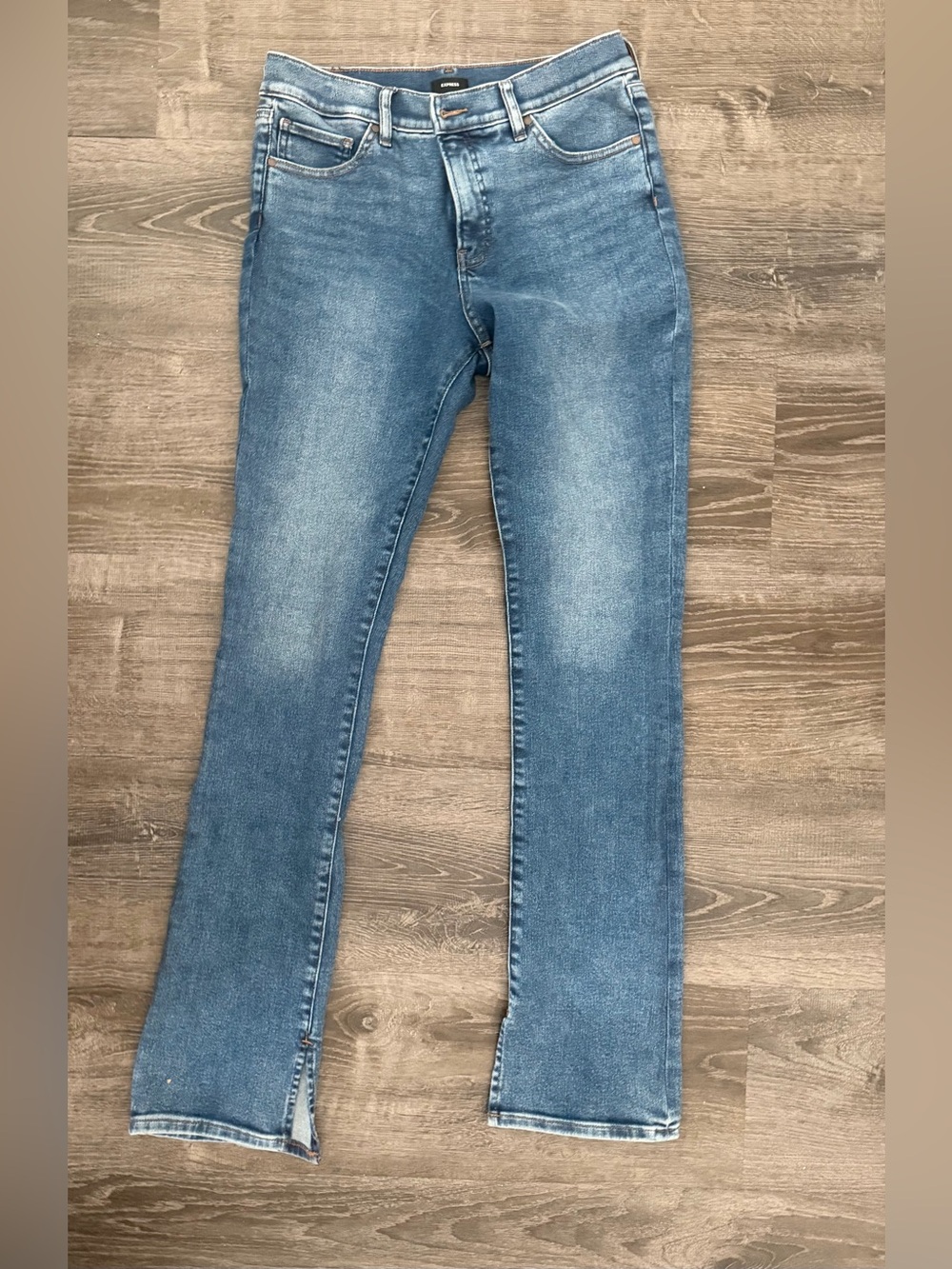 Express Medium Blue Flare Jeans 10 LONG NWOT